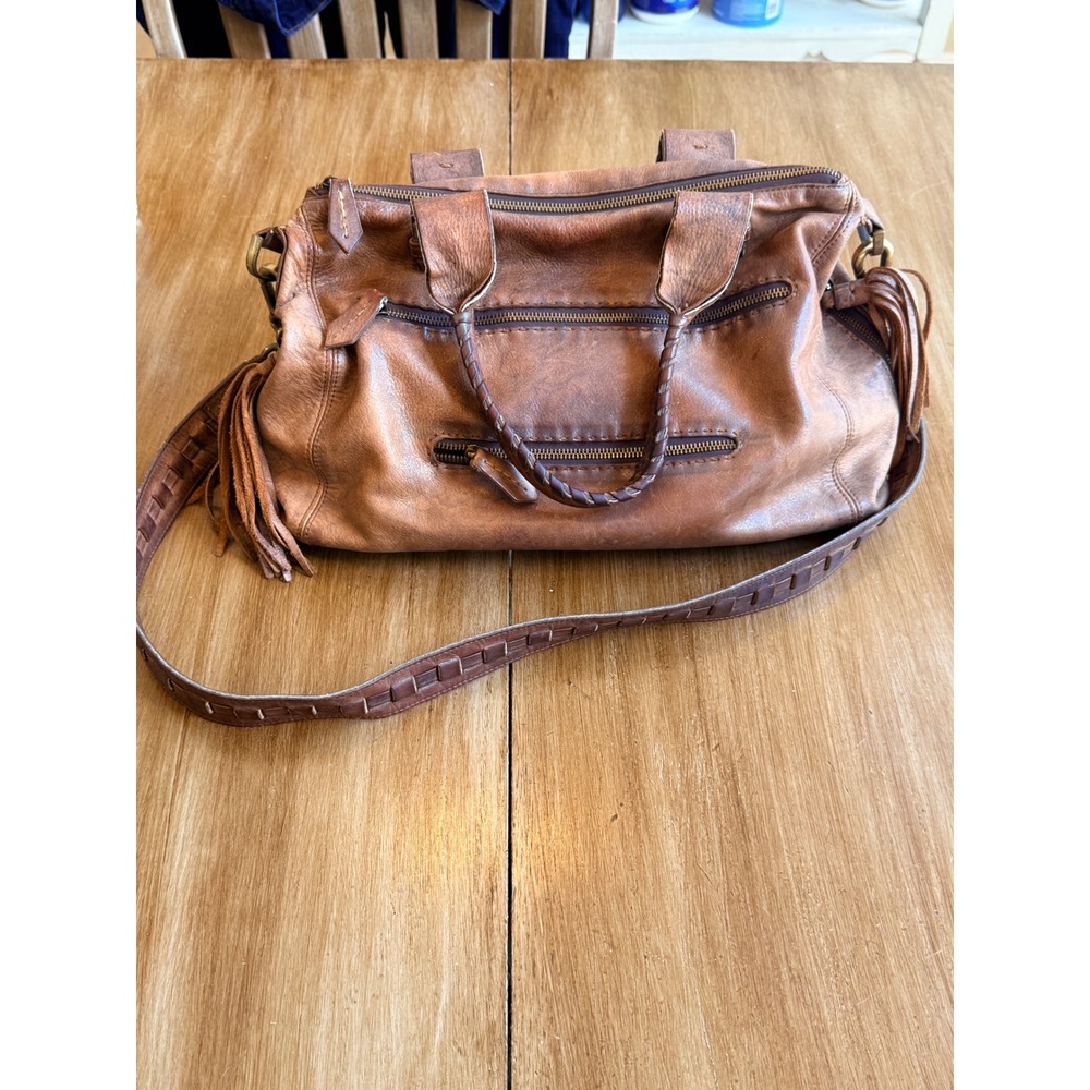 Carla Mancini Brown Leather Satchel Braided Tassel Handcrafted USA Crossbody Bag